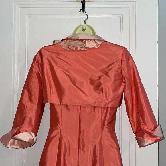Marisa Baratelli salmon pink Thai silk party or prom dress with matching jacket - Picture 8 of 14